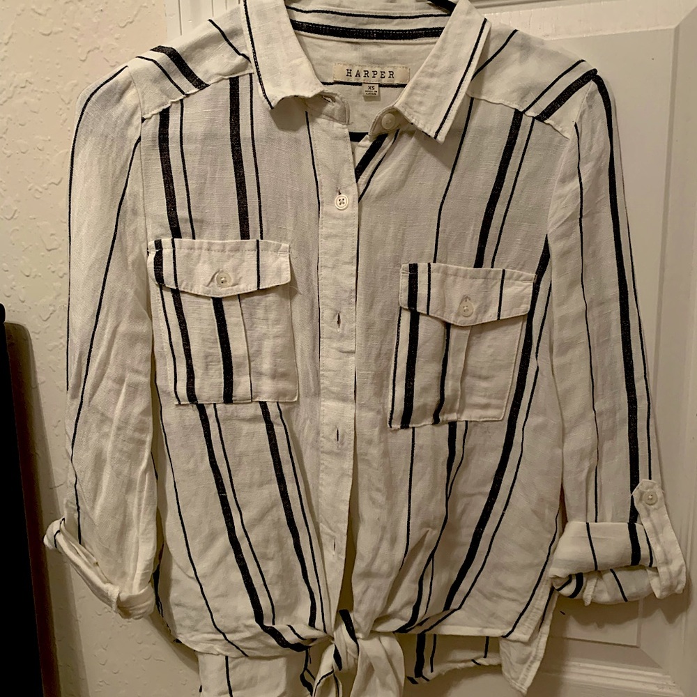 Dark grey & white striped blouse from Francesca’s